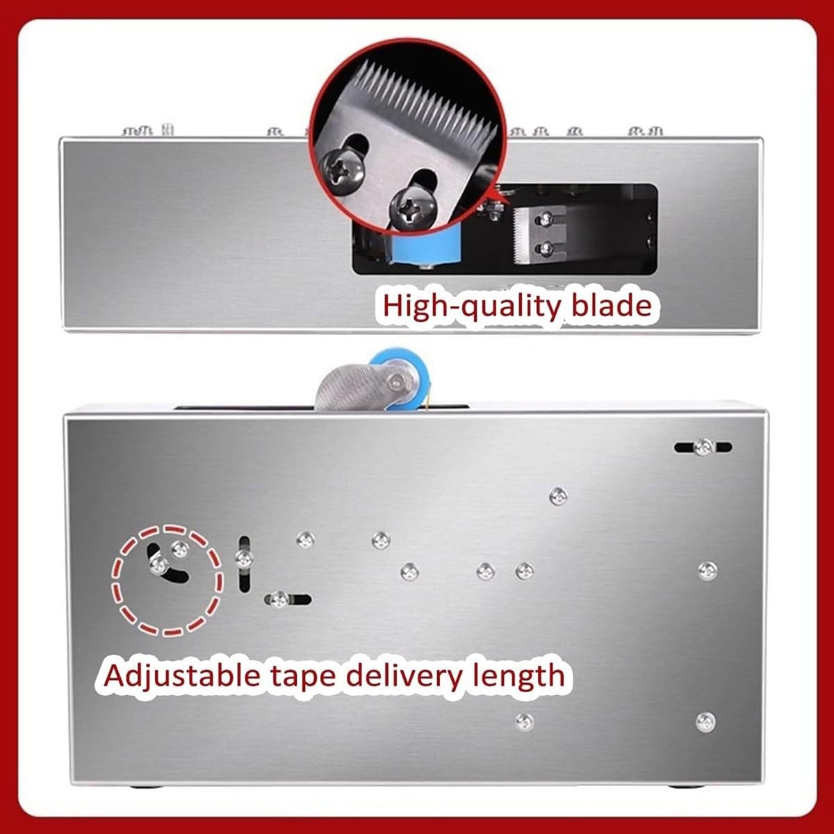 Máquina automática de sellado de cartón, dispensador de cinta de acero inoxidable, longitud ajustable para cinta de 2,5 cm de ancho, ideal para embalaje de regalos de alimentos, uso minorista
