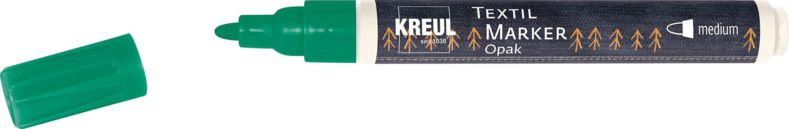 Kreul 92767 - Textile Marker Opaque Medium Green with Bullet Tip, Line Width Approx. 2 to 4 mm, Opaque Fabric Paint Pen for Designing Light and Dark Fabrics, Washable After Fixing