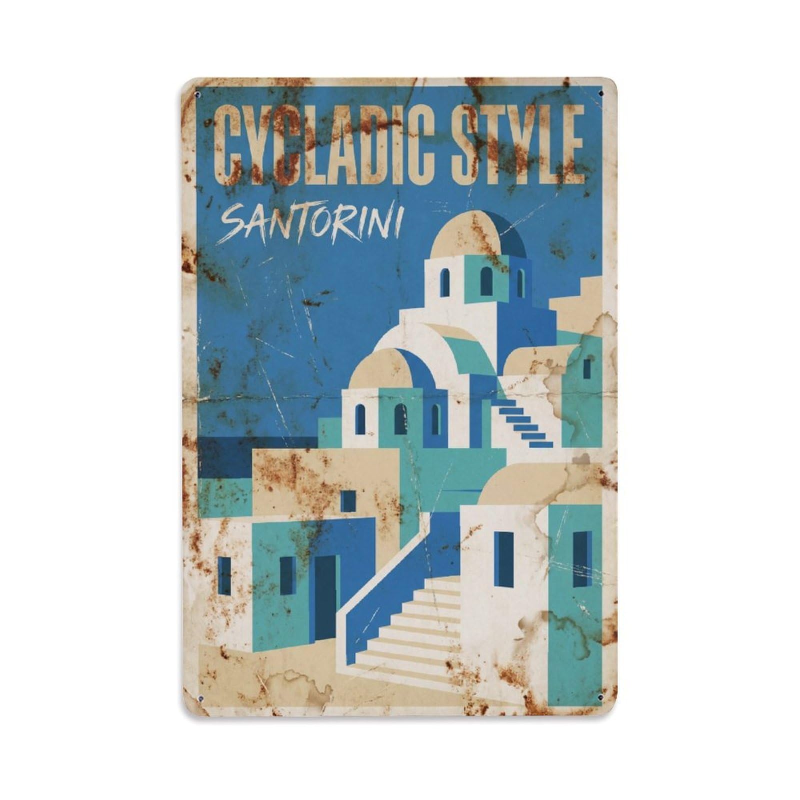 Gead 8X12inch Style Vintage Travel Santorini Cycladic Style Metal Tin Sign