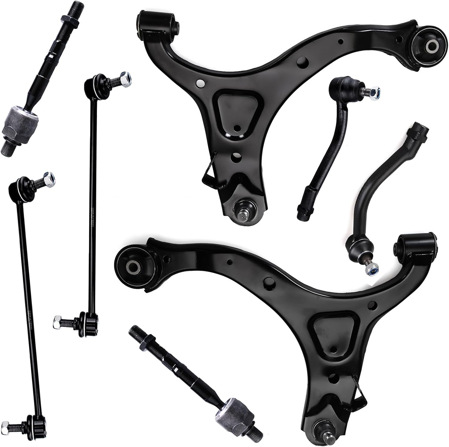 Front Lower Control Arms + Front Sway Bar + Inner Outer Tie Rods FITS for Mitsubishi Lancer 2009-2017/ Outlander 2007-2013, K620548 K620549 K80258 ES800471 EV800638 Front Suspension Kit- 8pc Set