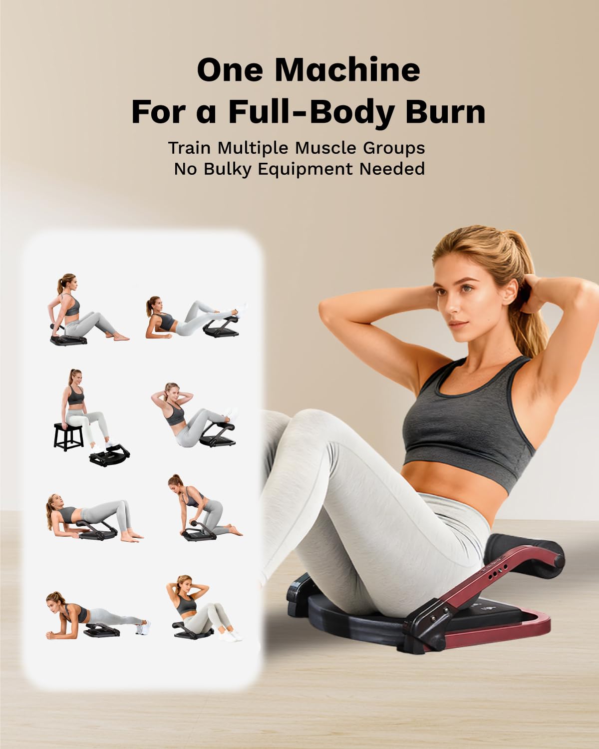 AIRHOP 8-in-1 Smart Core Ab Machine, klappbarer Bauchtrainer & Bauchmuskeltrainer bis 100 kg, Bauchtrainer für Zuhause & Büro, Ganzkörper-Workout Bauch Beine Po Trainingsgerät