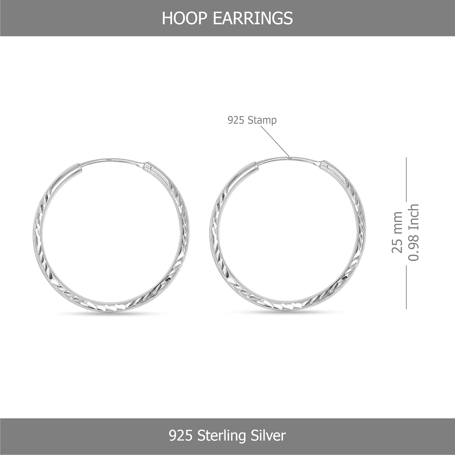 Charmsy 925 Sterling Silver Round Endless Hoop Earrings for Women | Hypoallergenic Lightweight 2MM Diamond-Cut Hoop Earring | Round Circle Sleeper Earrings Jewelry Gifts - Image 2