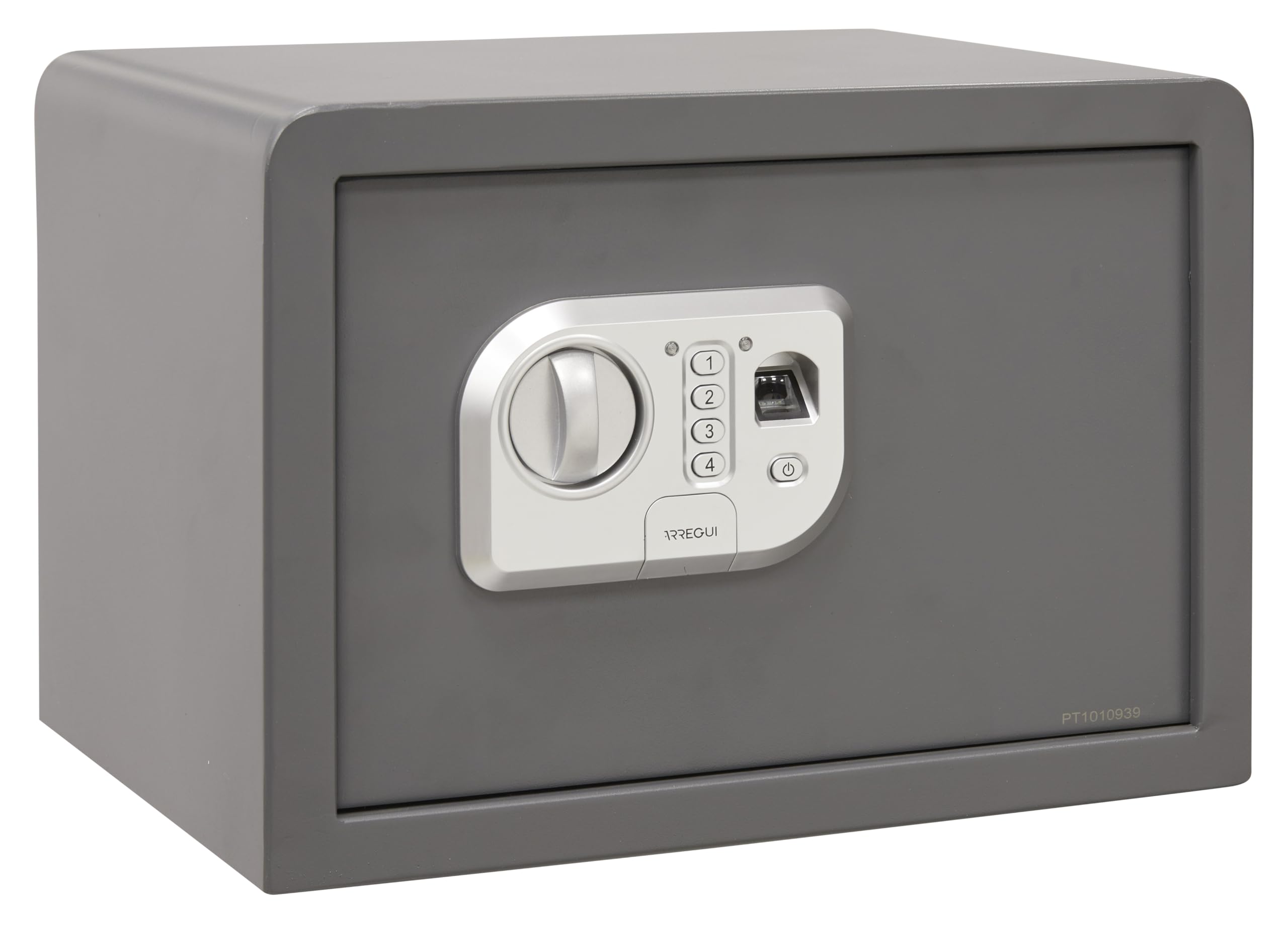 ARREGUI Print 140540 Caja fuerte de acero con apertura electronica mediante huella dactilar o con codigo|Caja de seguridad con lector biometrico para casa y hogar|Llave de Emergencia|27 x 38,5 x 30 cm