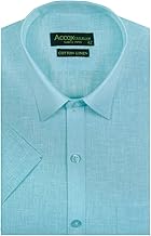 ACCOX Men's Half Sleeves Formal Regular Fit Cotton Linen Shirt(GO524)(Ocean Blue)