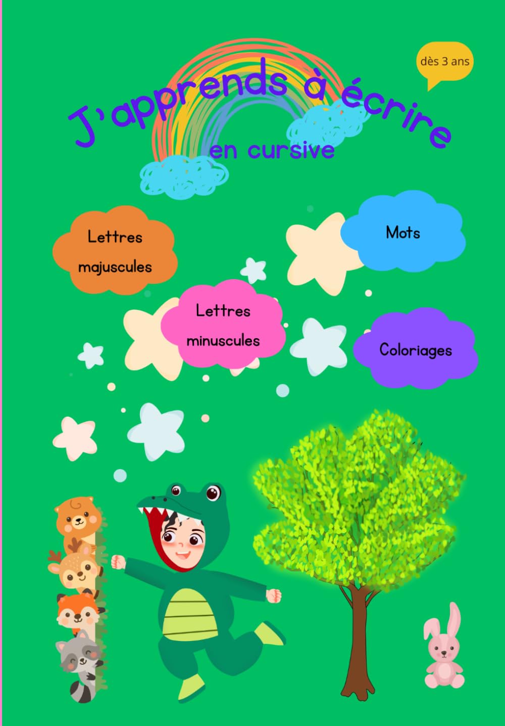 J'apprends à écrire en cursive - Cahier d'écriture pour enfants : Alphabet, mots et thèmes illustrés: Ecriture facilité pour les enfants