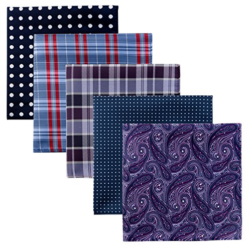 Retreez 5 Piece Assorted Woven Microfiber Premium Pocket Square Gift Box Set - Set 015