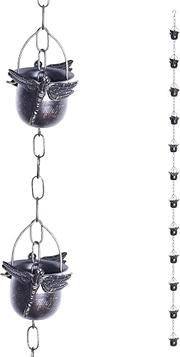 Miniatura 8 de DUSVALLY Cadena de lluvia, cadena de lluvia de libélula de metal de 8.5 pies, repuesto funcional y decorativo para canalones, desviación de agua y
