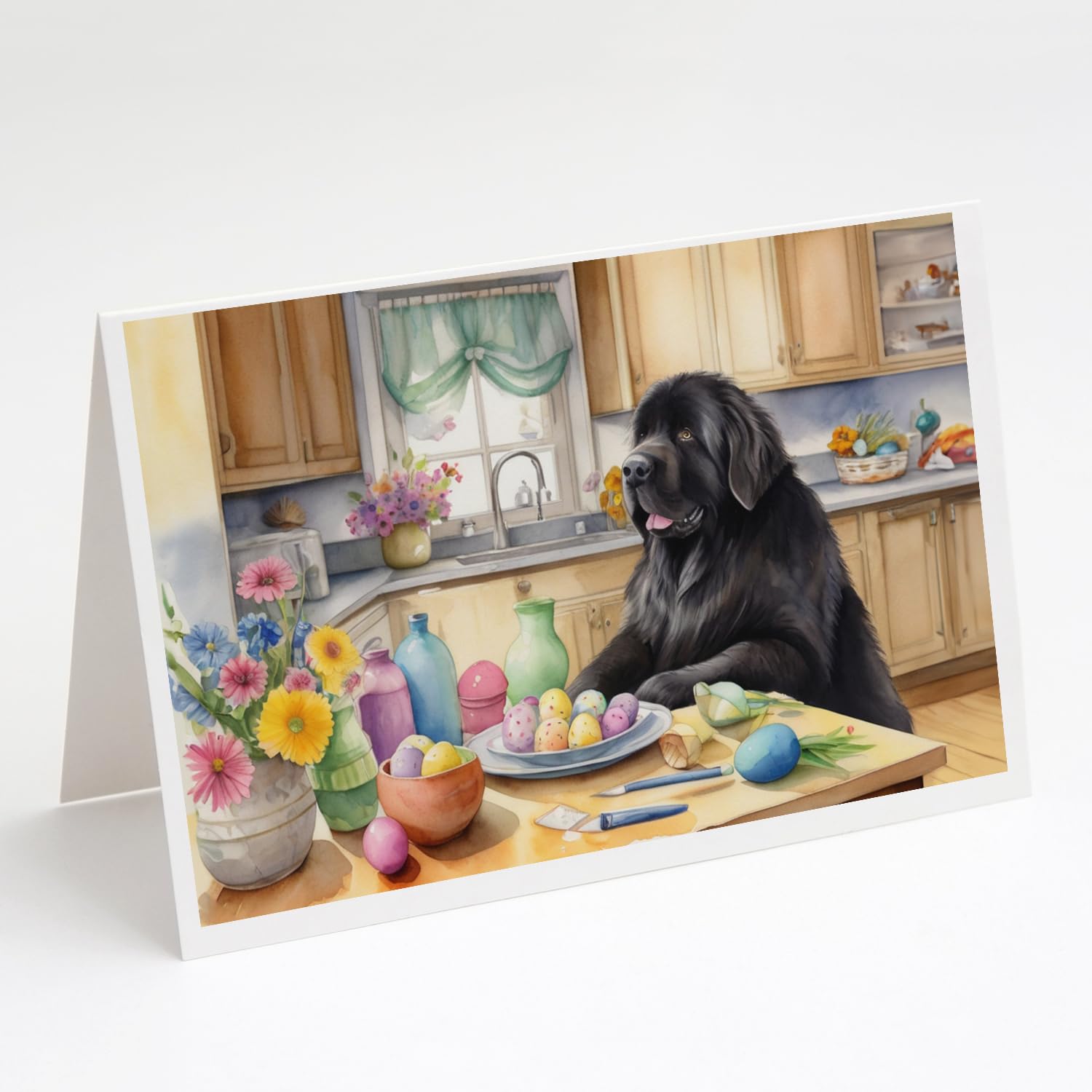 Caroline's Treasures DAC6856GCA7P Decorating Easter Newfoundland Greeting Cards Pack of 8 Blank Cards with Envelopes Whimsical A7 Size 5x7 Blank Note Cards