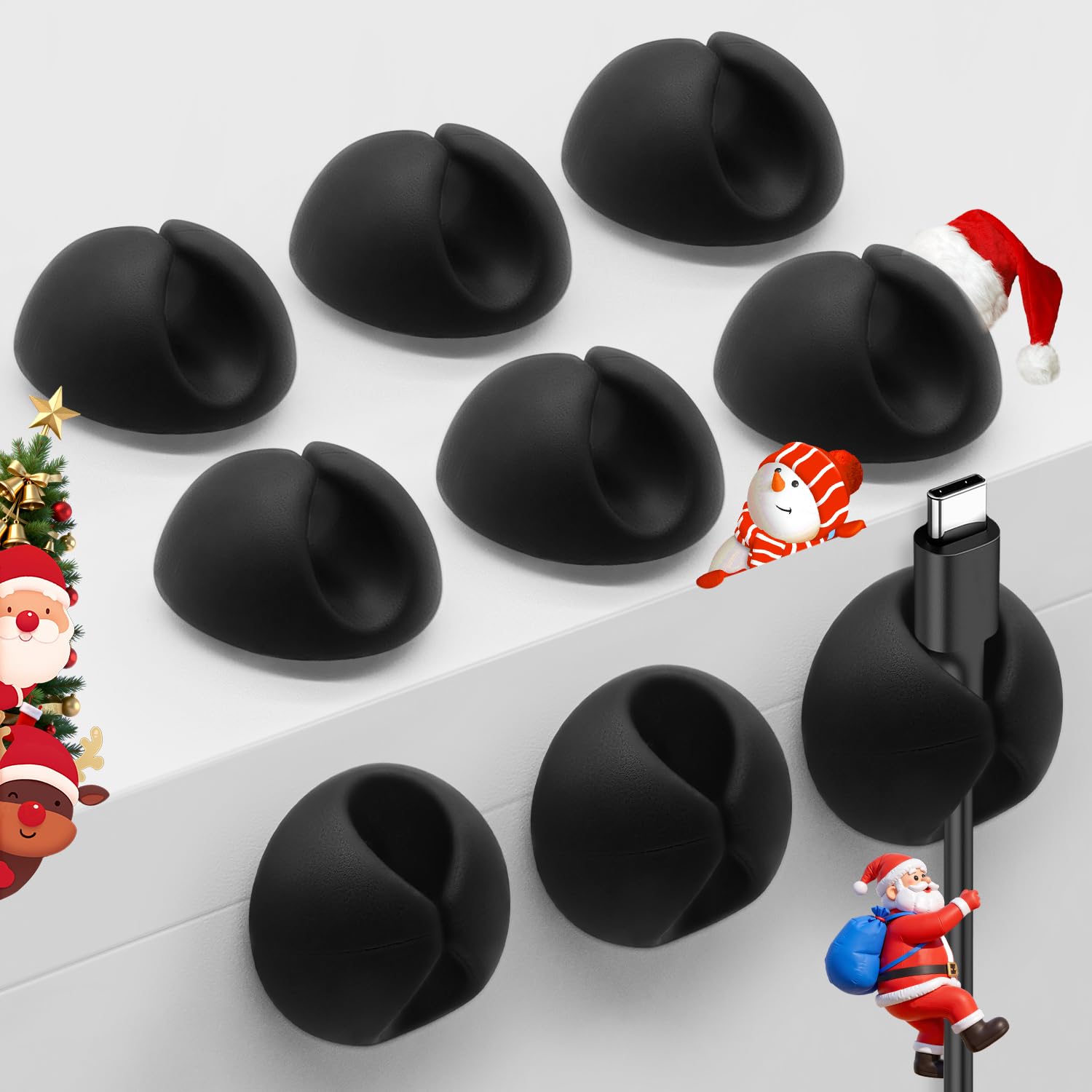 Cable Clips Phone Cord Holder, Charger Cord Organizer, Cable Management Clips for Nightstand, Car, Office, Black 9 PCS