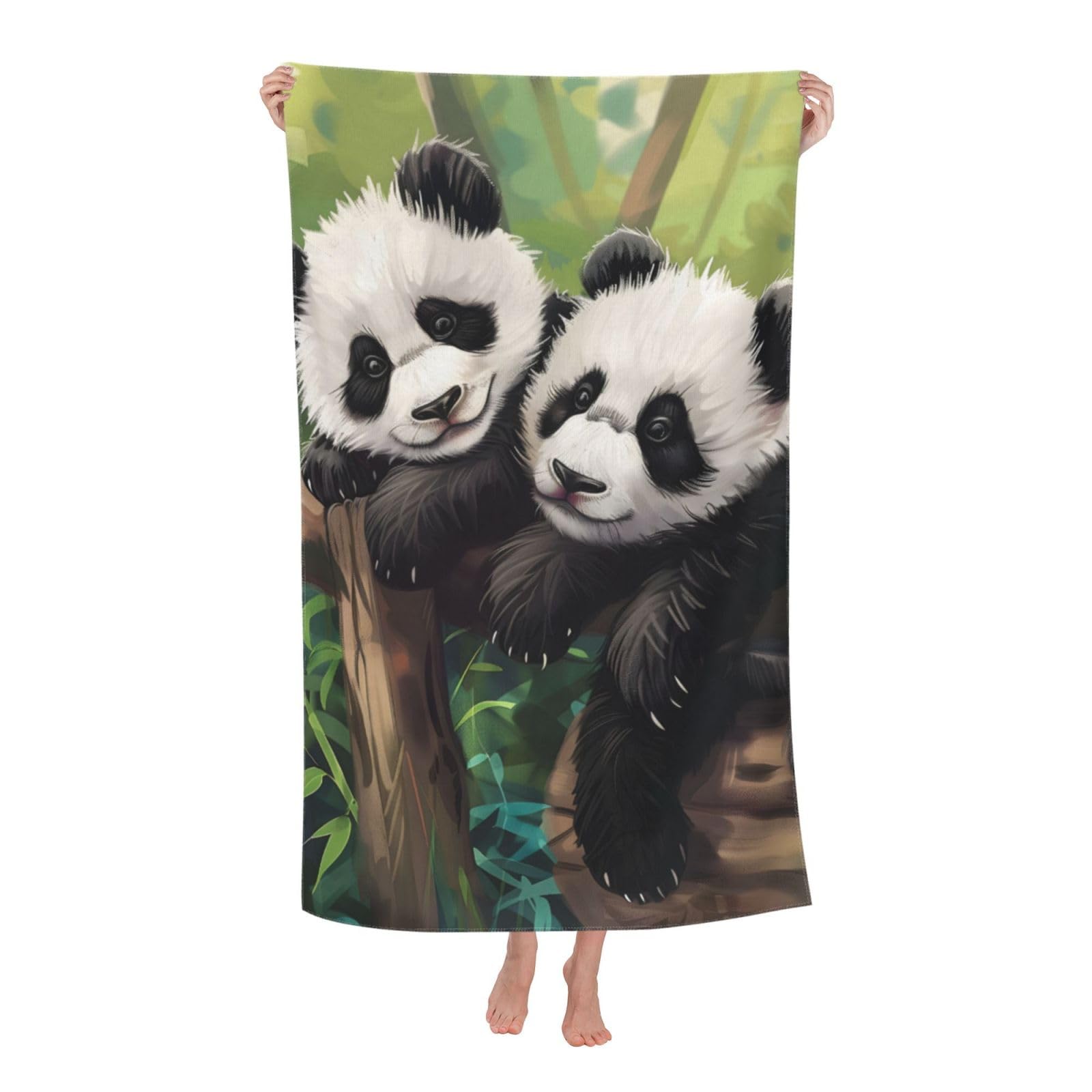 dhakalrlde Charming Panda Cub Beach Towel, Microfiber Quick Dry Oversized Sand Proof Lightweight Bath Pool Cute Towel for Women Adults Kids, Soft