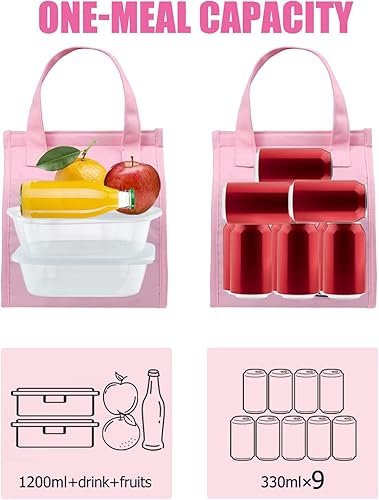 Miniatura 6 de Fmeida Lonchera aislada para mujer, bonita bolsa de almuerzo para mujer, bolsa de almuerzo rosa pequeña, bolsa de almuerzo reutilizable para