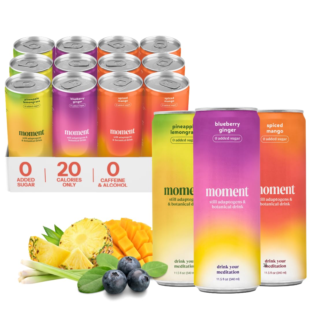 Moment Adaptogen Drink (Shark Tank) | NON-CARBONATED Non Alcoholic Drinks | Classics | L-Theanine & Ashwagandha for Calm & Clarity | 0 Added Sugar, 0 Caffeine | 12-pack