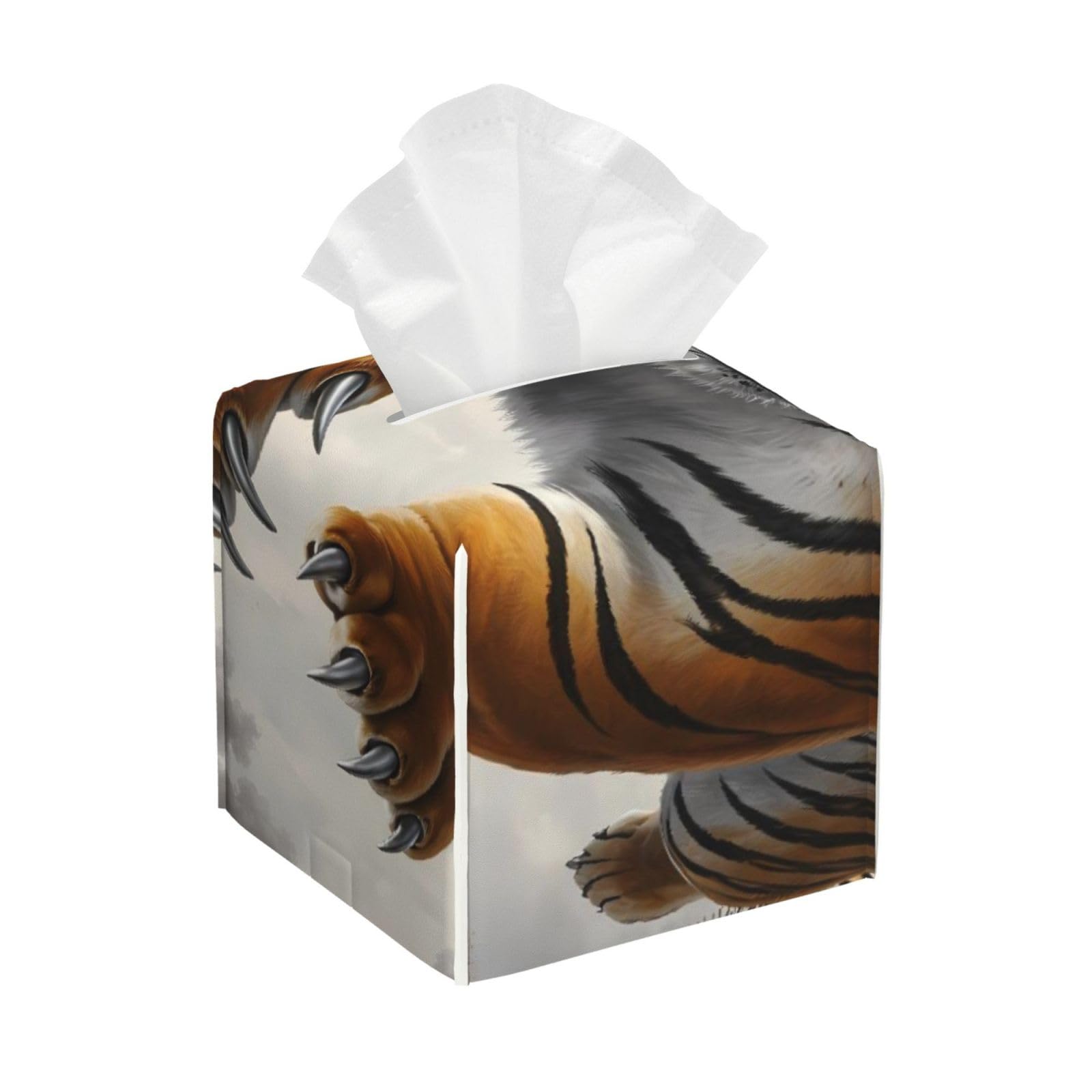 Cool Japanese Tiger Animal Painting Leather Tissue Box Cover Holder Square Facial Paper Organizer 5.2" X 5.2" X 5.2"
