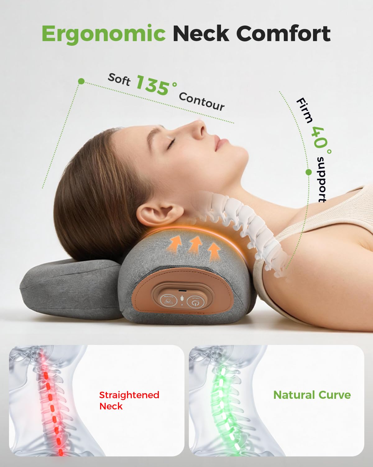 Cuscino massaggiante 3 in 1 per alleviare il dolore ai tessuti profondi con calore, massaggiatore senza fili e ricaricabile con trazione per collo gobba e spalle, cuscino in memory foam (con
