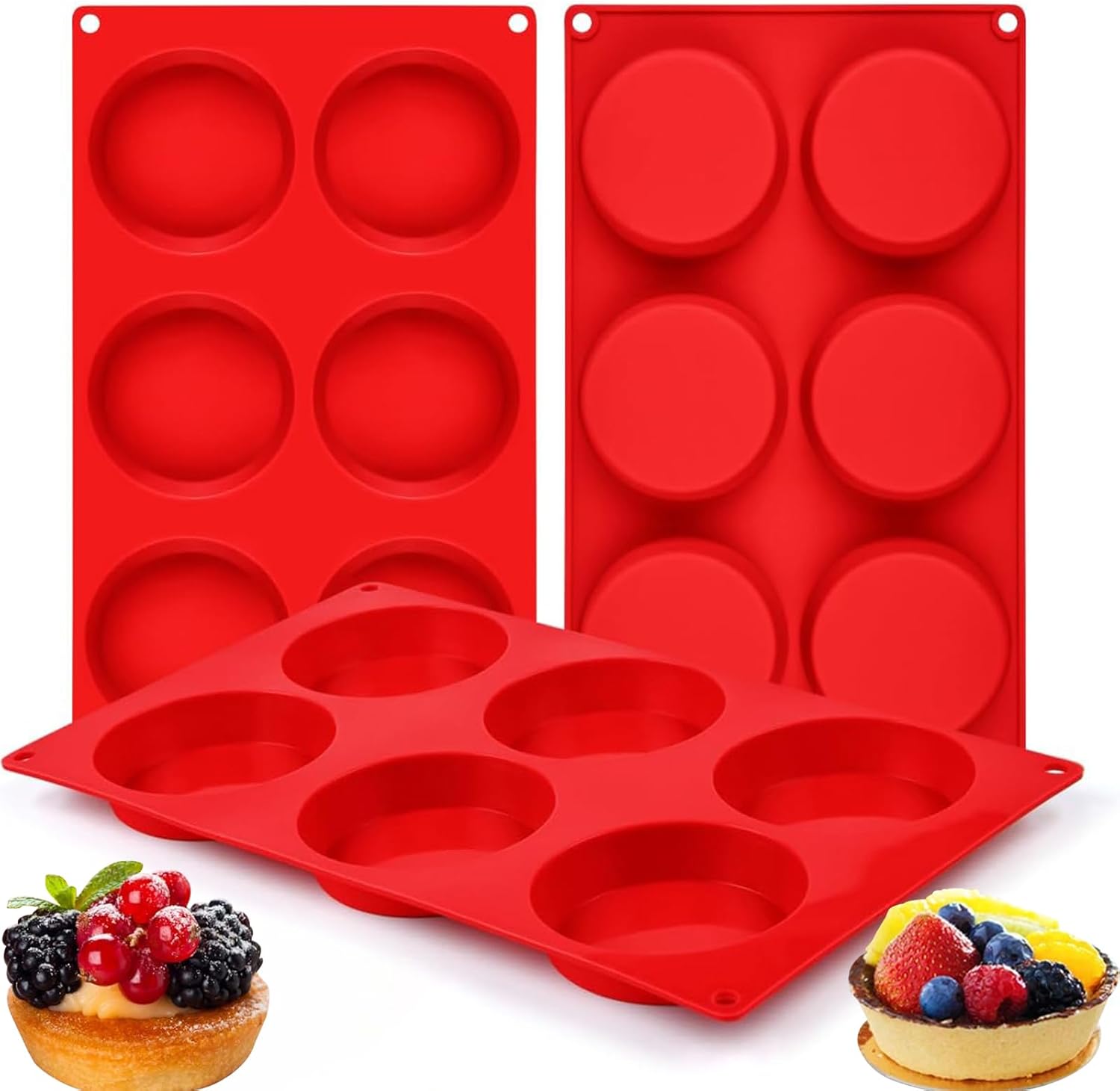 3 PCS Silicone Chocolate Molds Whoopie Pie Baking Pans Non-stick Silicone Cookie Tray Round Silicone Baking Mold for Corn Bread, Muffins 3 Pack Silicone Cake Mold