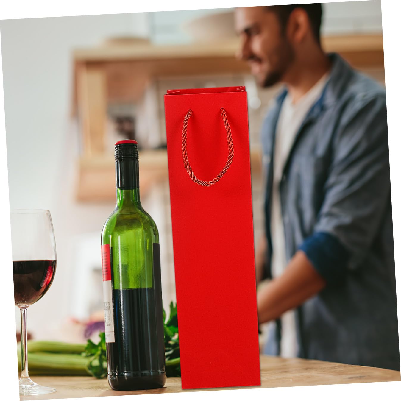 VALICLUD 9 Stück Weinflaschen-Taschen, Kraftpapier, Wein-Geschenktüten, Einzelhandelsbeutel für Party, Hochzeit, Einweihungsfeier, Geburtstag, Jahrestag, rot
