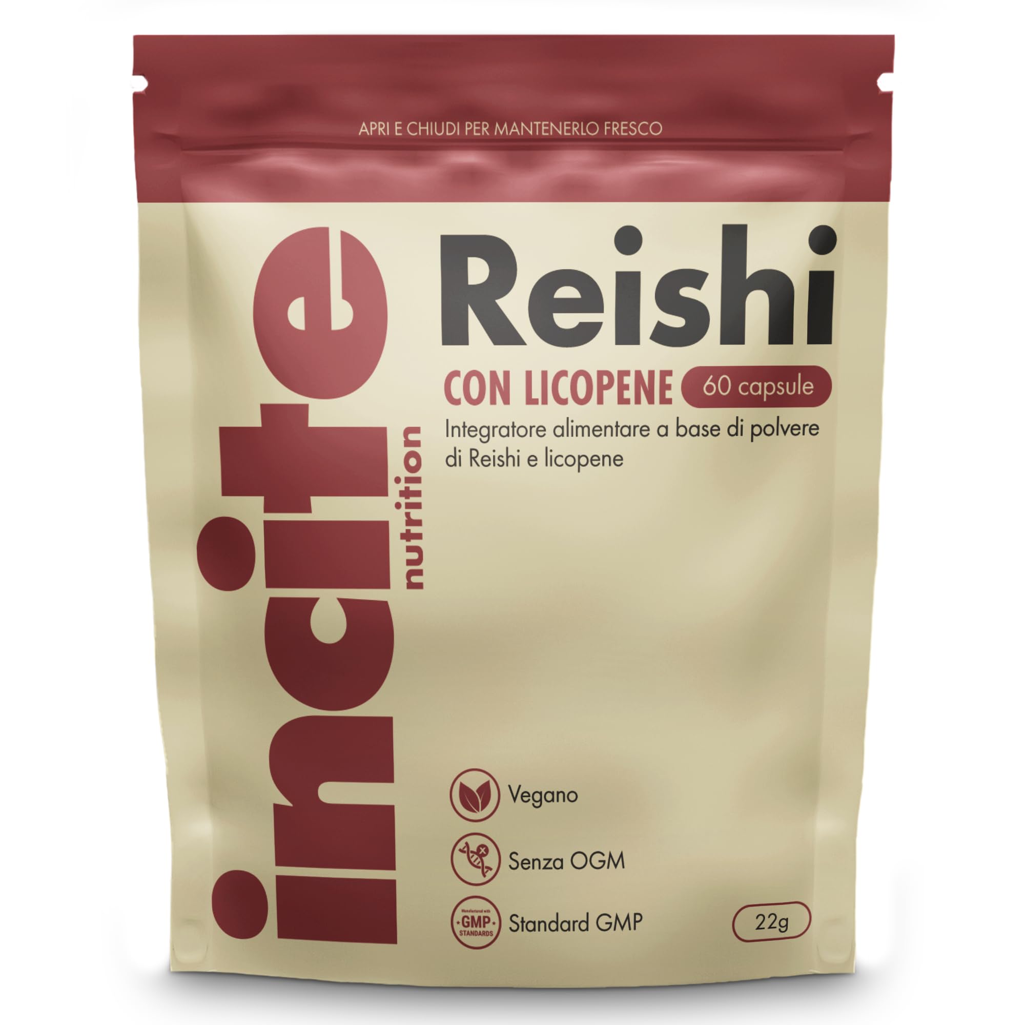 Incite Nutrition Reishi + Licopene Complex – 60 capsule vegane | Supporto immunitario e antiossidante | Polvere di reishi (Ganoderma lucidum) e licopene al 10% | Senza conservanti