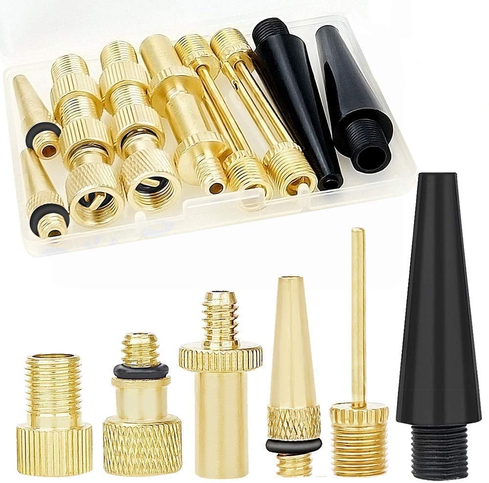 16PCS Brass Valve Adapter, Bike Tire Valve Adapters, Ball Pump Needle, Adapters Kit as Inflation Devices and Accessories fit for standard pump or Air Compressor