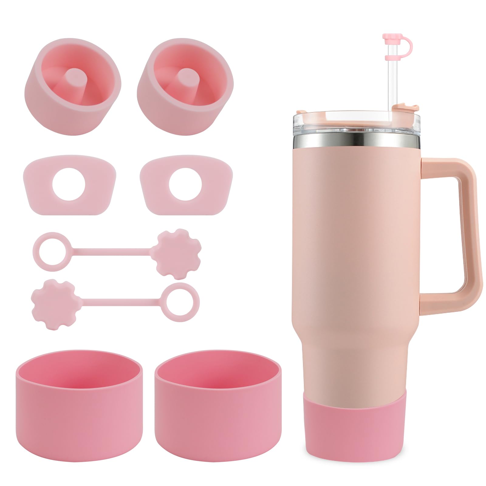 SALUOKE Cup Accessories 8 Pcs, Including 2 Straw Cover Cap, 2 Square Spill Stopper, 2 Round Leak Stopper, 2 Pcs Silicone Boot for Stanley Cup 2.0 40/