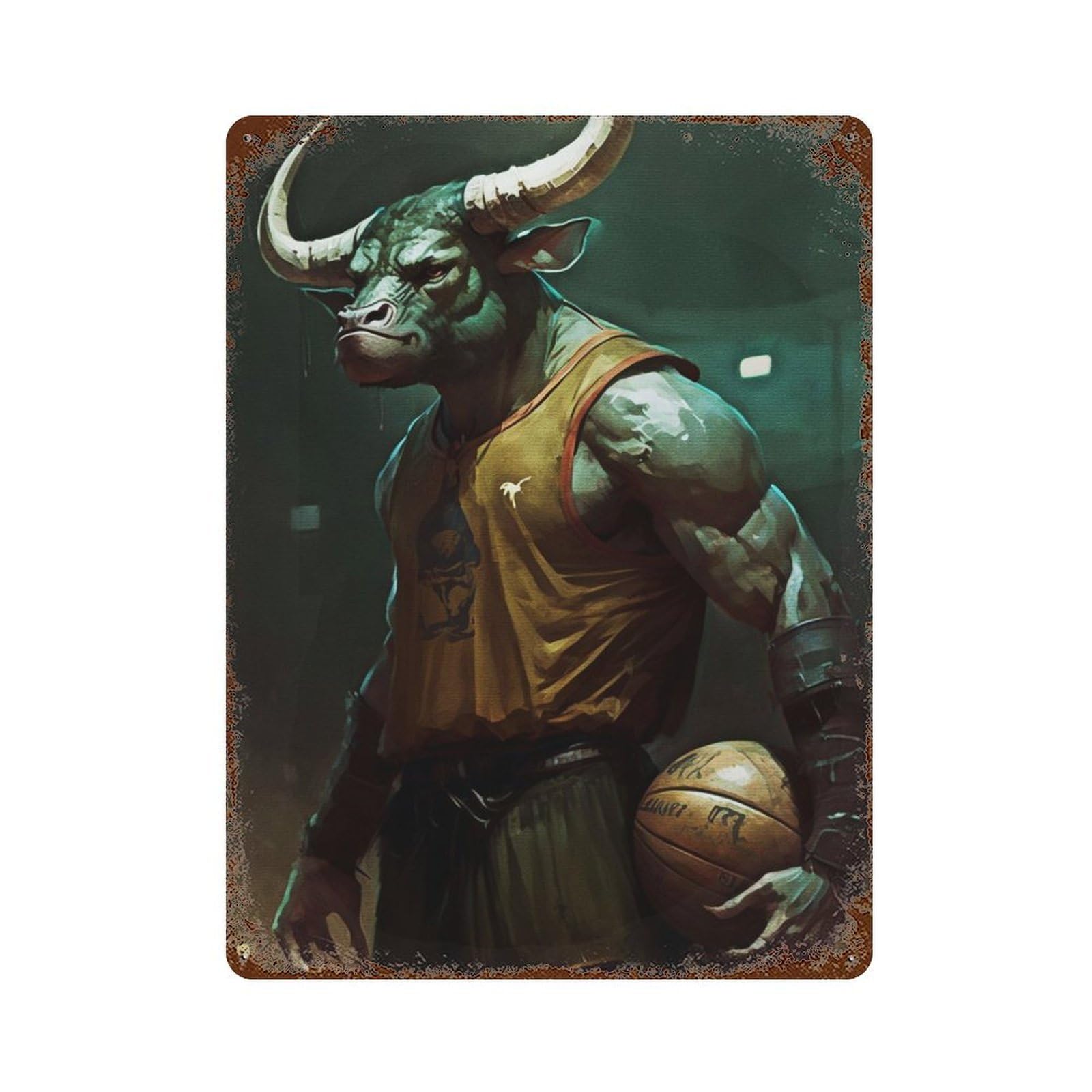 Bison Top Player Distressed Metal Wall Sign 15.7"x11.8", Industrial Home Decor for Garage, Pub Or Kitchen
