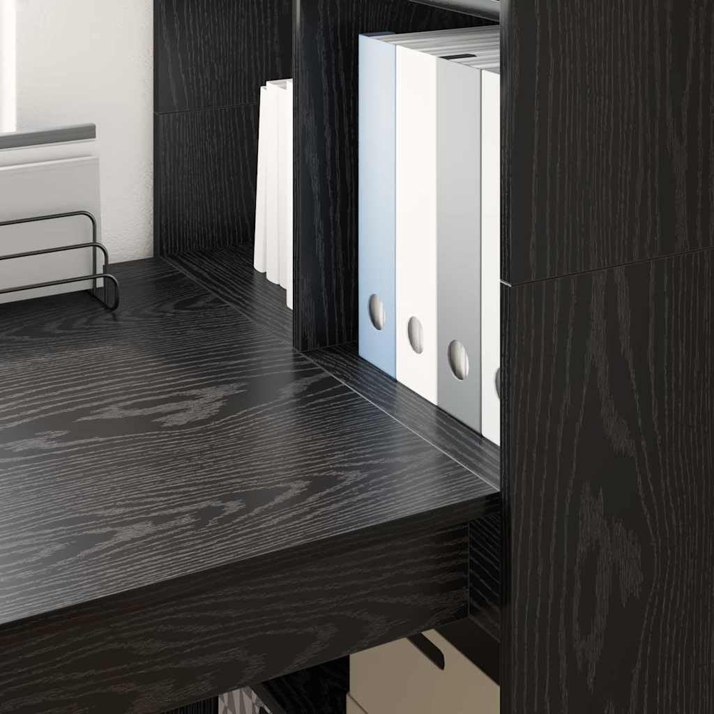 Bureau en Bois d'Ingénierie Noir Chene, 122 x 67 x 145 cm, avec Etageres