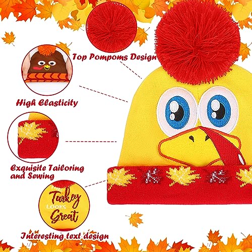 4 Pcs Turkey Pom Pom Beanie Hat Thanksgiving Funny Beanie Turkey Hat Turkey Knitted Cap for Kids Baby Adults Men Women Dress up Costume Running Winter Cosplay 6