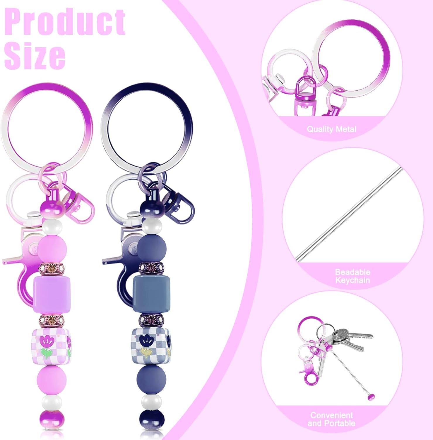 14 PCS Beadable Keychain Bars Blank Bead Keychains Metal Creative Beaded Keychain Bar for Making Purse Keychains Pendant Crafts DIY Jewelry Gift, Purple and Black Gradient Color - Image 3