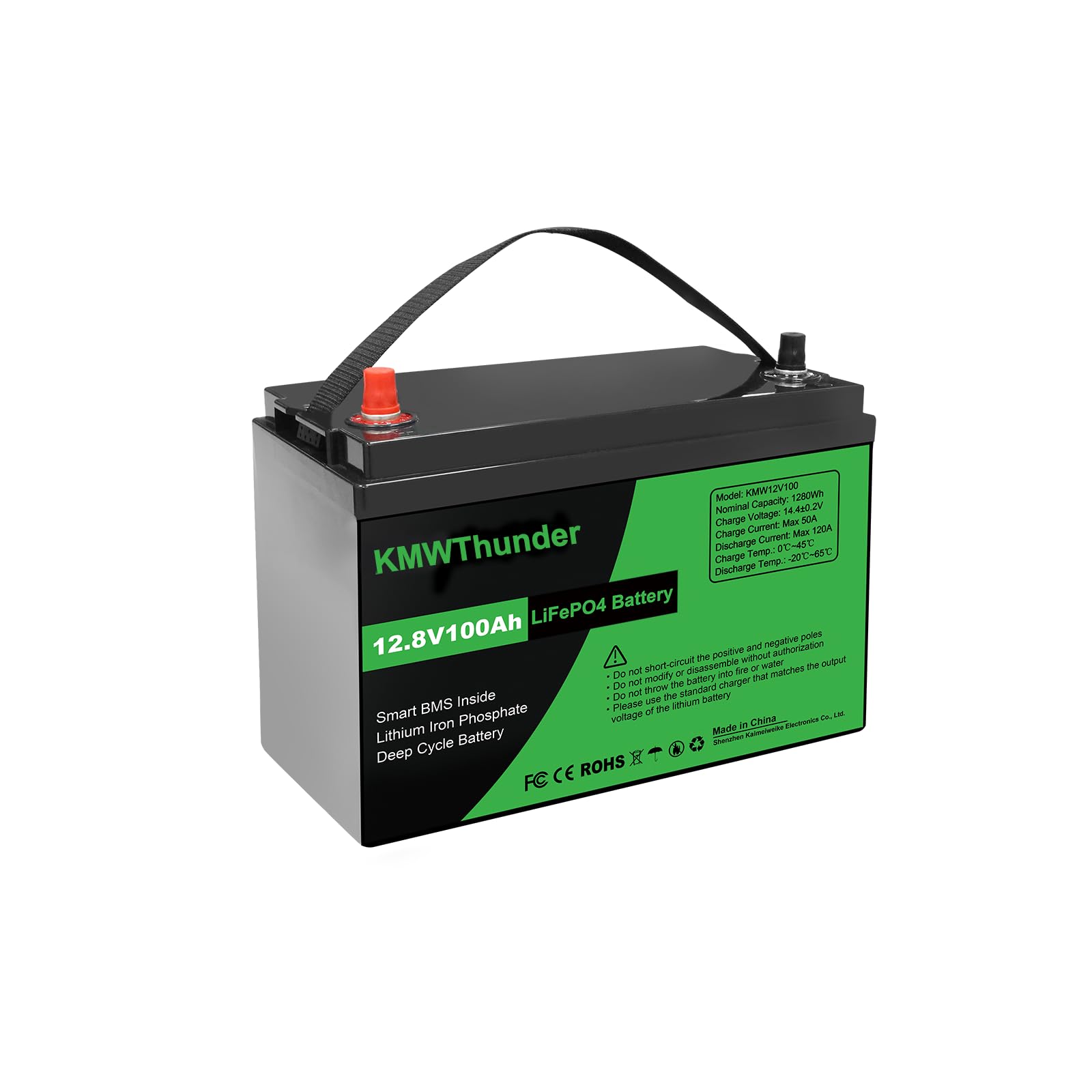 Batterie 12V 100Ah LiFePO4, BMS 100A amélioré Rechargeable avec, jusqu'à 15000 Cycles, Batterie au Lithium 1280Wh, Parfaite pour Les Camping-Cars, caravanes, Camping, systèmes solaires