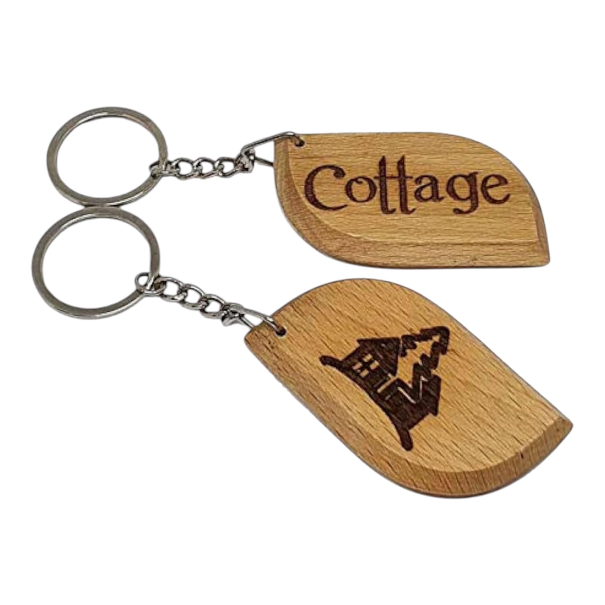 S M Gift Shop COTTAGE Engraved Wooden Keyring Keychain Key Ring