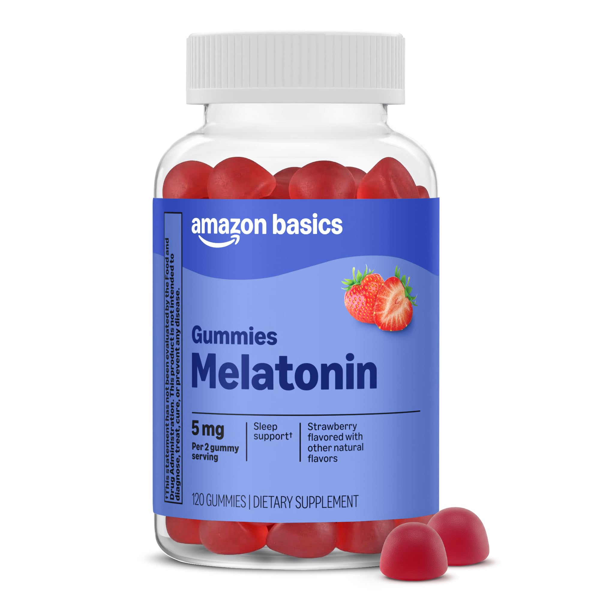 Amazon Basics Melatonin 5mg, 120 Gummies (2 per Serving), Strawberry, Packaging May Vary