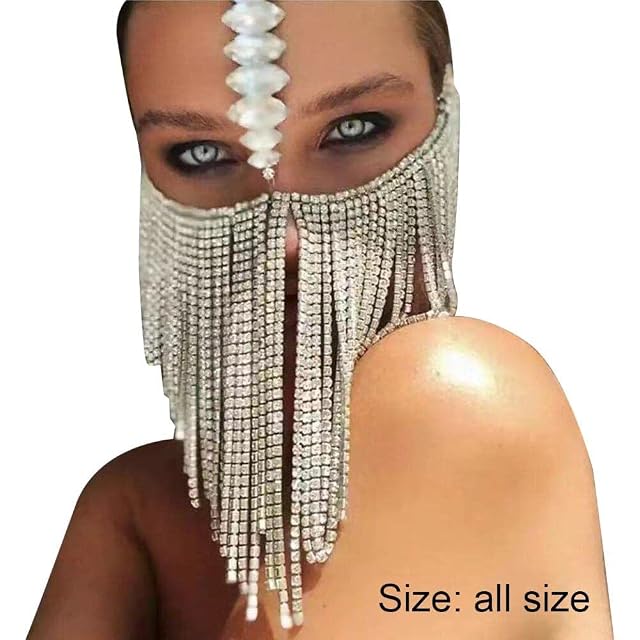 Foto 7 de 7 de Lpitoy Drinestone Tassel Masquerade Mask Cadena De La Cara De Cristal Velo De La Cabeza De Cosplay De Cospla…