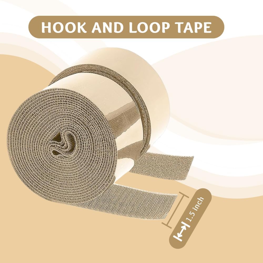 1.5 inch x 1 Yards Beige Wide Hook and Loop with Self Adhesive Tape Strong Sticky Back Roll Nylon Heavy Duty Strips Excellent Grip Fabric Softener for Home Office School Car Craft Organizer