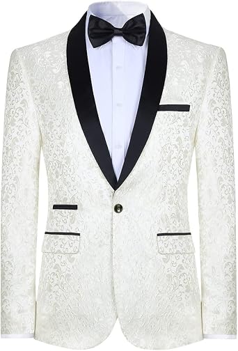 Cloudstyle Mens Floral Jacquard Dress Suit Jacket 1 Button Print Tux Blazer | Exquisite floral skin friendly material shawl collar elegant sport coat party wedding celebration prom dinner show