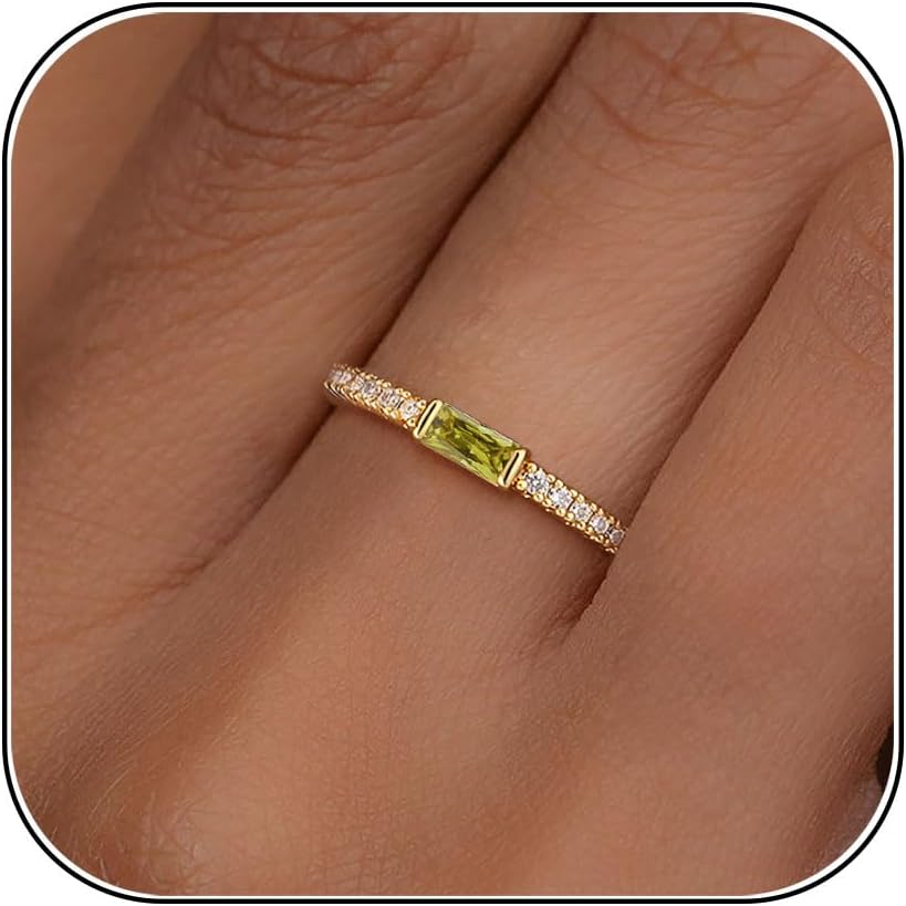 Birthstone Gold Rings for Women 14K Gold Plated Stackable Ring | Non Tarnish Eternity Rings Dainty CZ Gemstone Engagement Rings Wedding Band Jewelry Gifts Size 4-10
