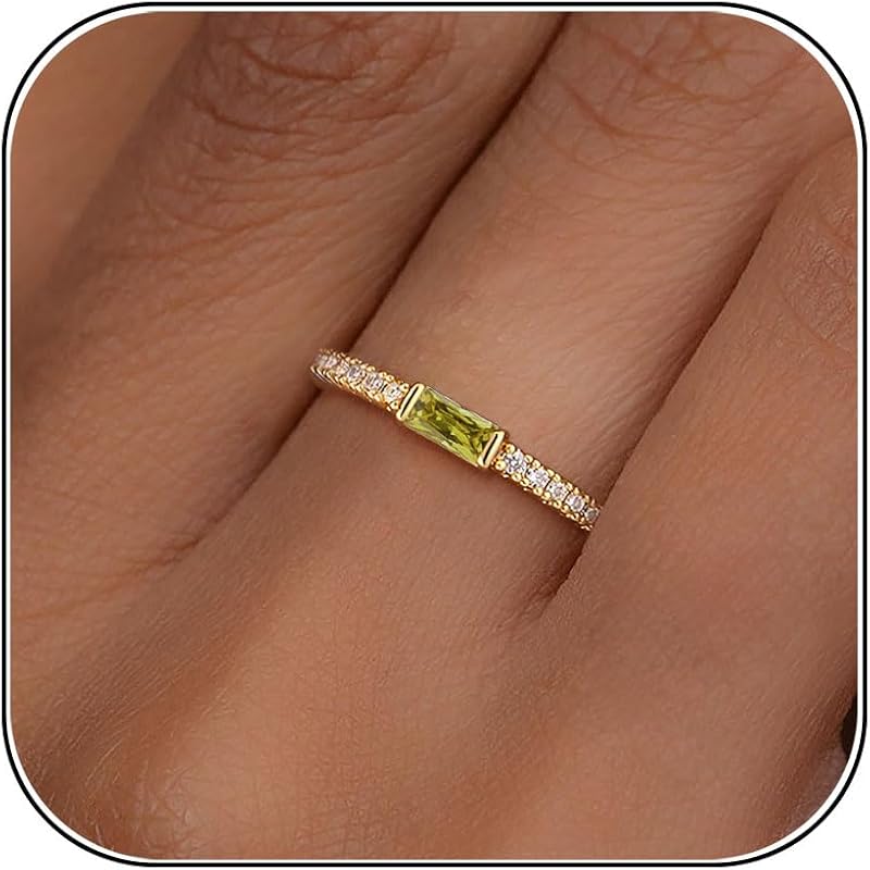 Birthstone Gold Rings for Women 14K Gold Plated Stackable Ring | Non Tarnish Eternity Rings Dainty CZ Gemstone Engagement Rings Wedding Band Jewelry Gifts Size 4-10