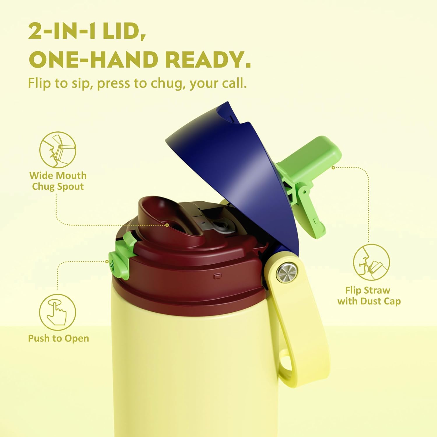 POWCAN 18 oz Insulated Stainless Steel Water Bottle: 2-in-1 Push-Button Spout & Quick-Flip Straw, Leakproof, Cold 24Hrs, Lockable, Fits Car Cup Holder, Ideal for Travel, Sports, Gift (Infinity Beam) - Image 2