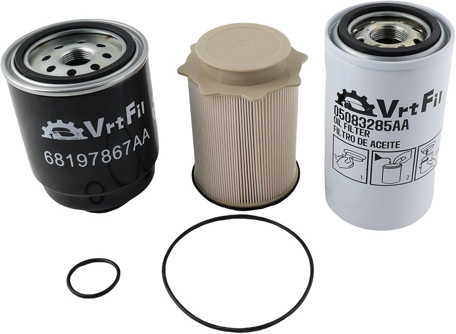 6.7L Cummins Fuel Filter Water Separator Oil Filter Set Replacement for 2019-2024 Dodge Ram 2500/3500/4500/5500 - Replaces OE 68157291AA, 68436631AA, 5083285AA