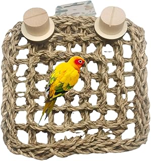 Barn Eleven Bird Seagrass Mat, Natural Seagrass Woven Net Bird Foraging Chew Wall Toys Parakeet Hammock Mat with Hooks for Lovebird Cockatiel Conure Budgie (Large)
