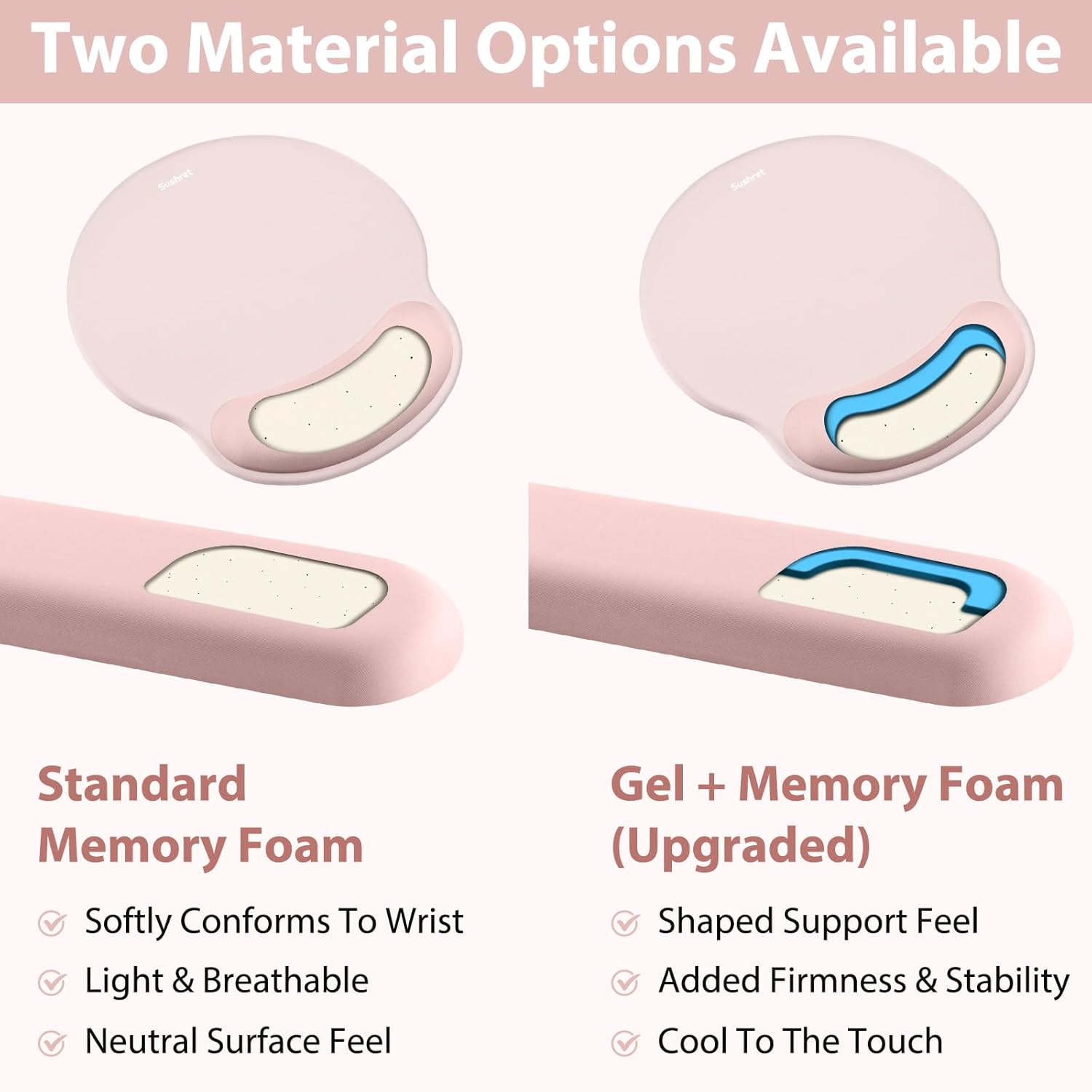 Mouse Pad and Keyboard Wrist Rest, 3-in-1 Gel Memory Foam Ergonomic Mouse Pad with Wrist Rest Set, Gaming Mousepad Arm Cushion Support for Computer Office Desk Accessories Cute Setup, Pink - Image 5