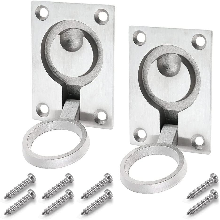 Mesee 2 Packs Flush Ring Pull Handle with Mount Screws 63 x 45mm Stainless Steel Hidden Marine Hatch Locker Cabinet Drawer Pull Handles Boat Yacht Door Lift Ring Pulls Hardware Accessories