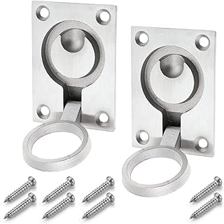 Mesee 2 Packs Flush Ring Pull Handle with Mount Screws 63 x 45mm Stainless Steel Hidden Marine Hatch Latch Cabinet Drawer Pull Handles Boat Floor Door Lifting Ring Pulls Hardware Furniture