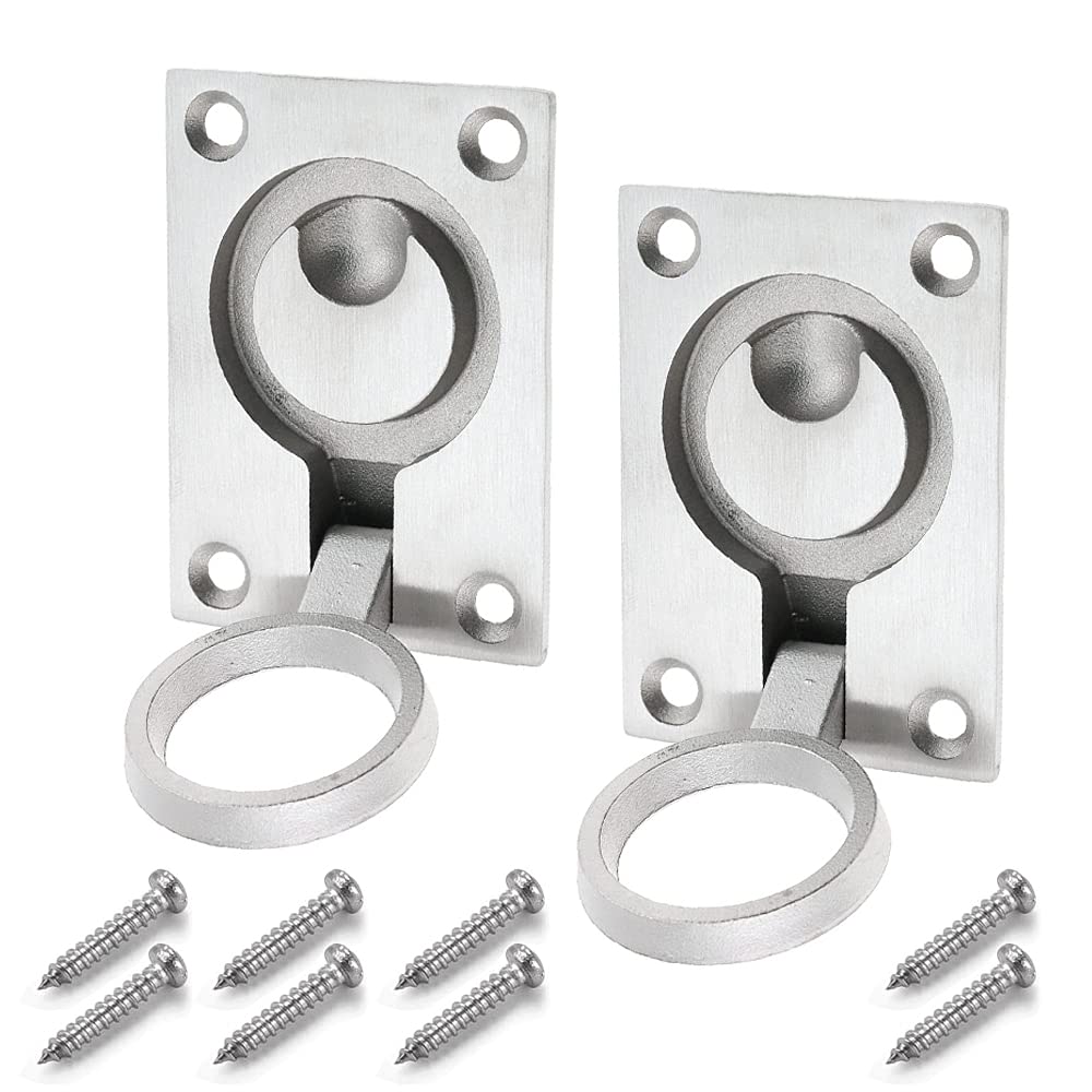 Mesee 2 Packs Flush Ring Pull Handle with Mount Screws 63 x 45mm Stainless Steel Hidden Marine Hatch Locker Cabinet Drawer Pull Handles Boat Yacht Door Lift Ring Pulls Hardware Accessories