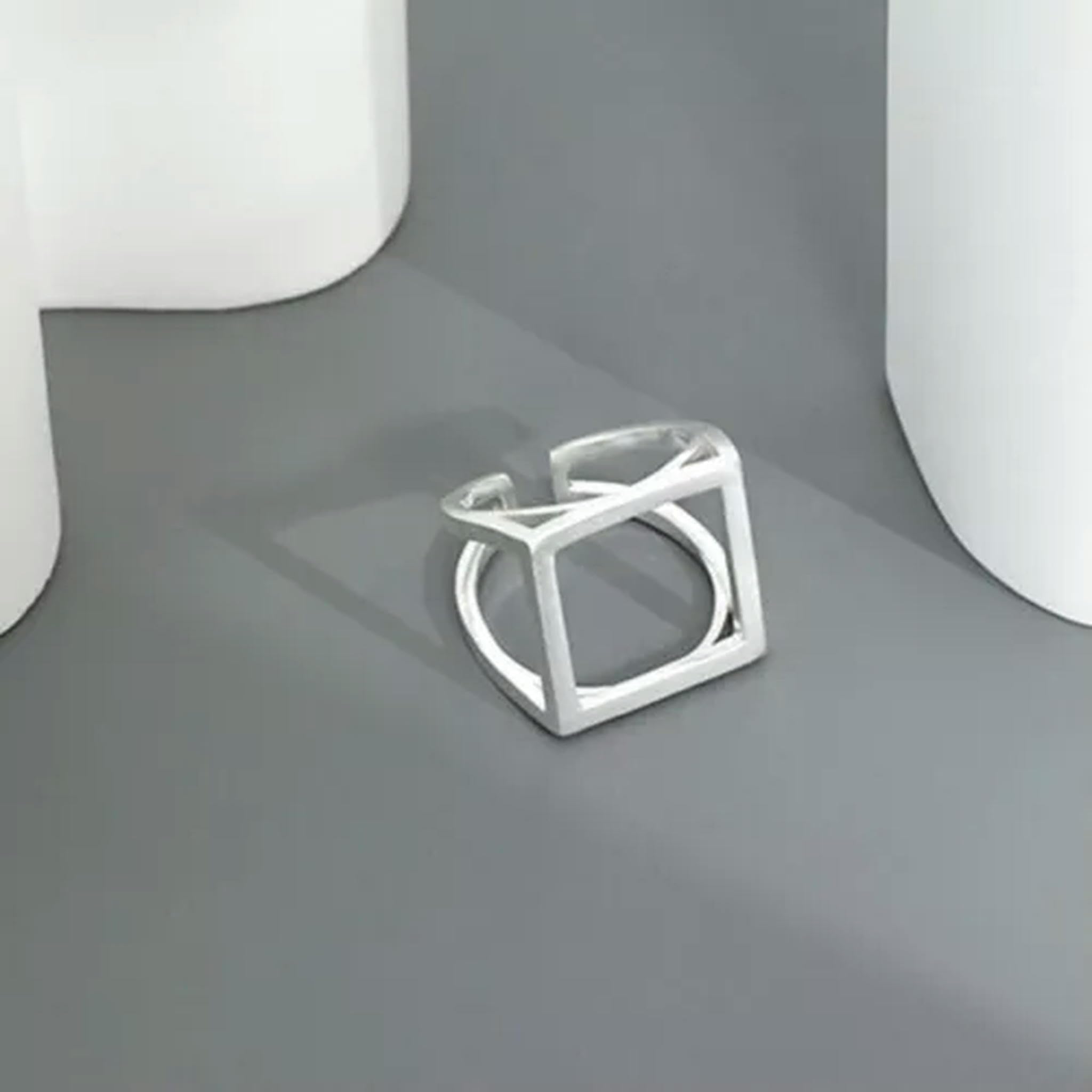 Bague argent 925 carrée mate F0366, anneau ajustable géométrique