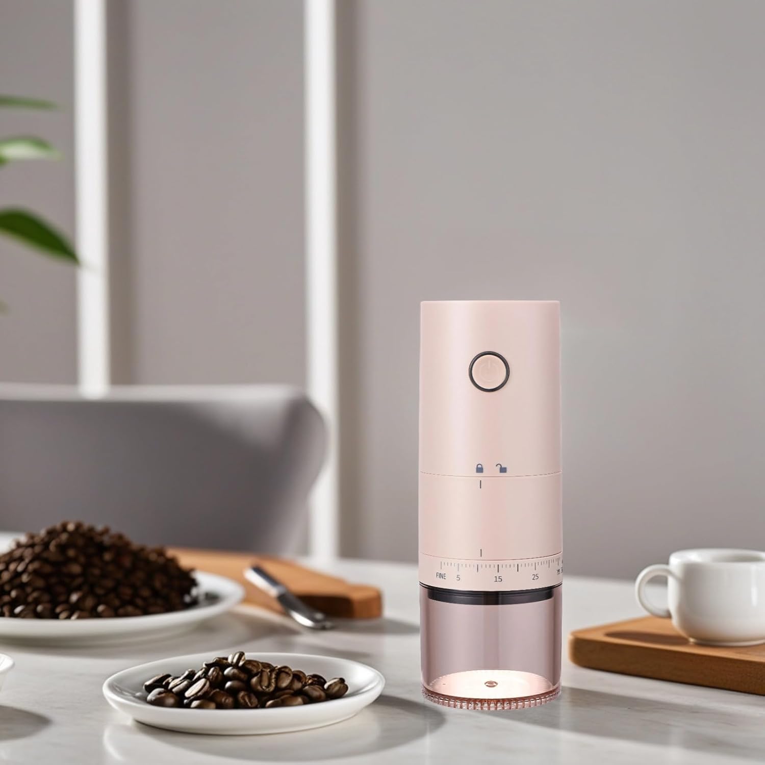 USB Powered Electric Coffee Grinder, Adjustable Ceramic Burr Mill, Quiet, Portable and Rechargeable Grinder for Beans