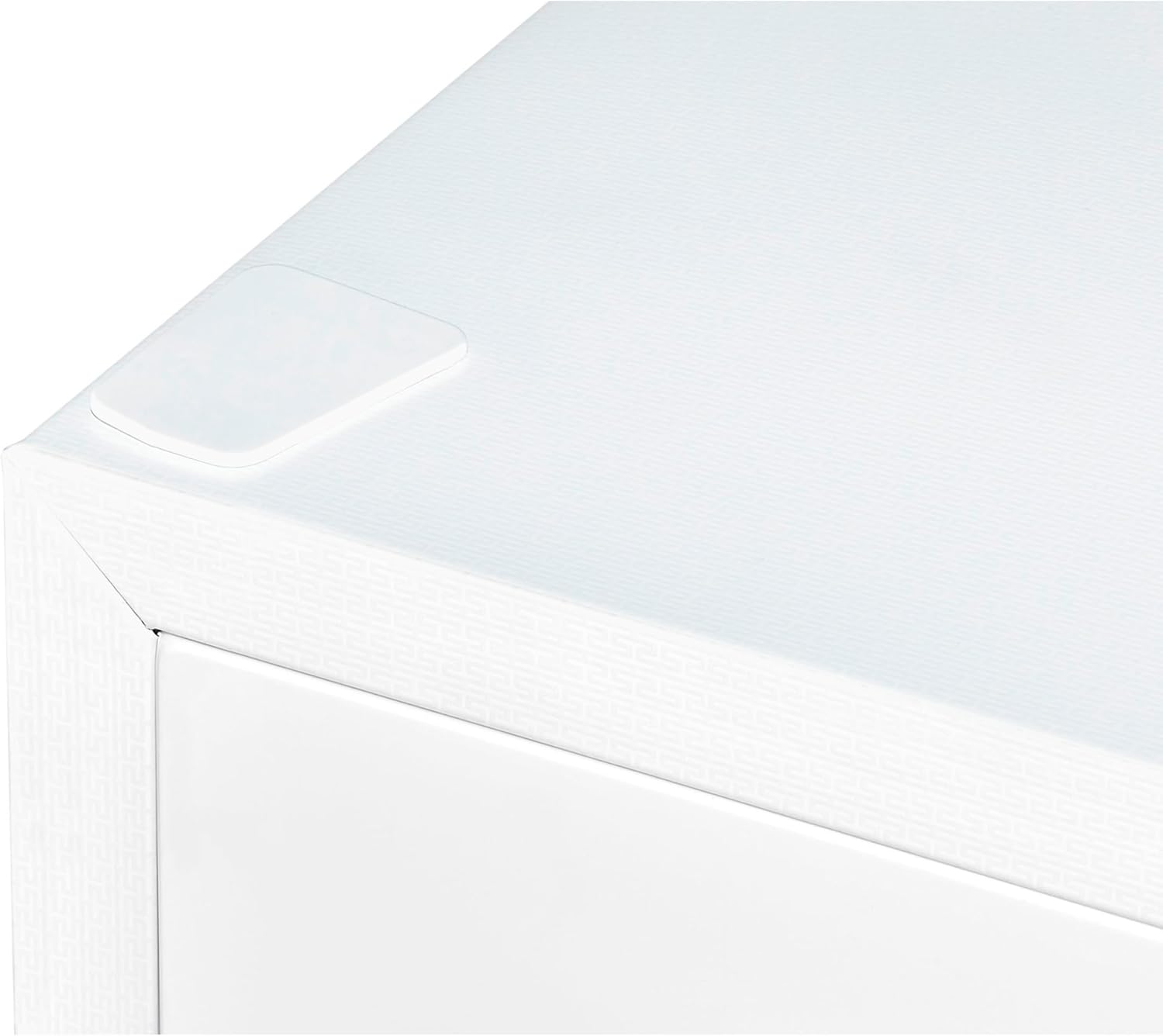 Close-up of the easy-access tray at the top of the freezer, designed for quick retrieval of items.