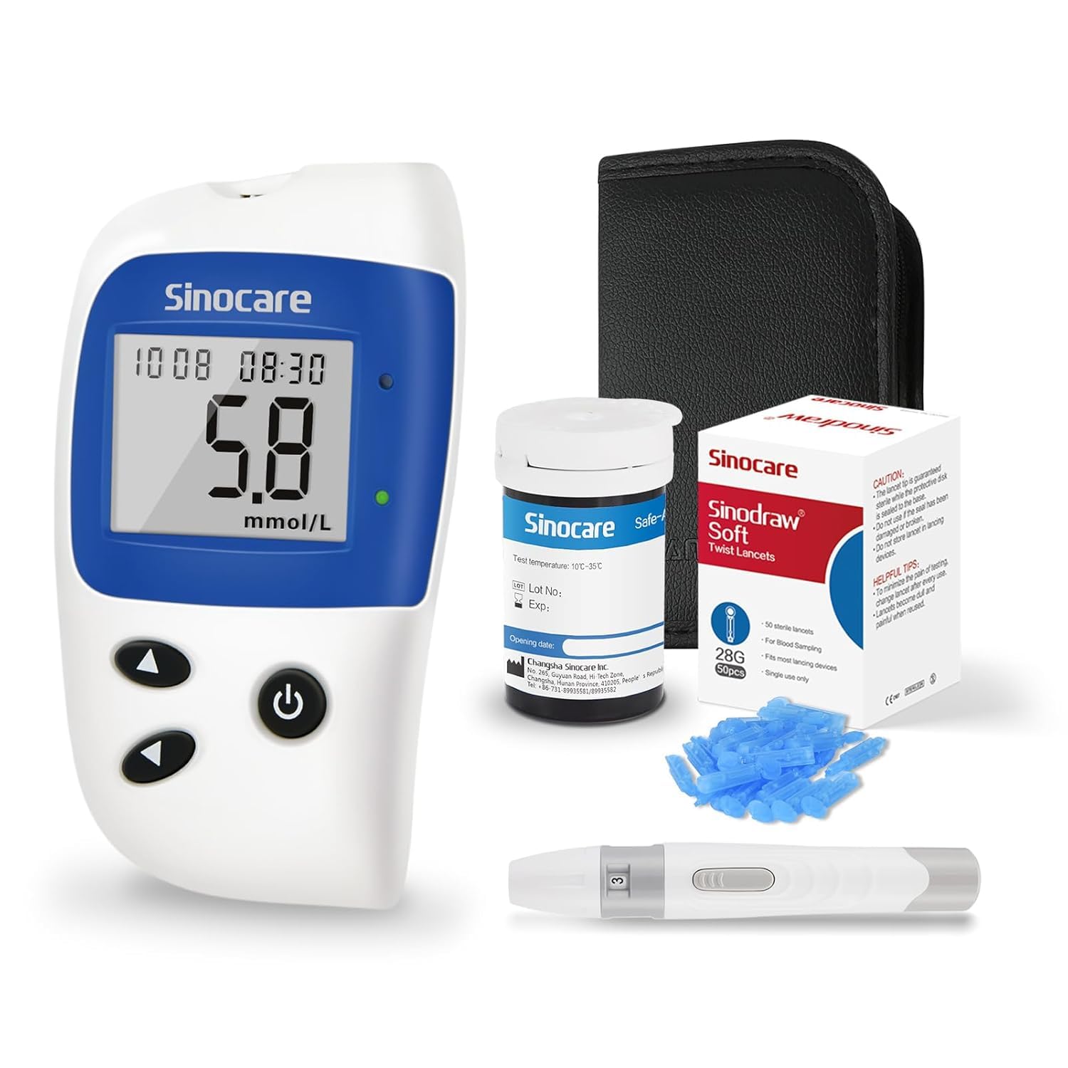 sinocare Safe Accu2 Blutzuckermessgerät, mg/dL, blutzuckermessgerät set mit 50pcs teststreifen, Portable für Reise