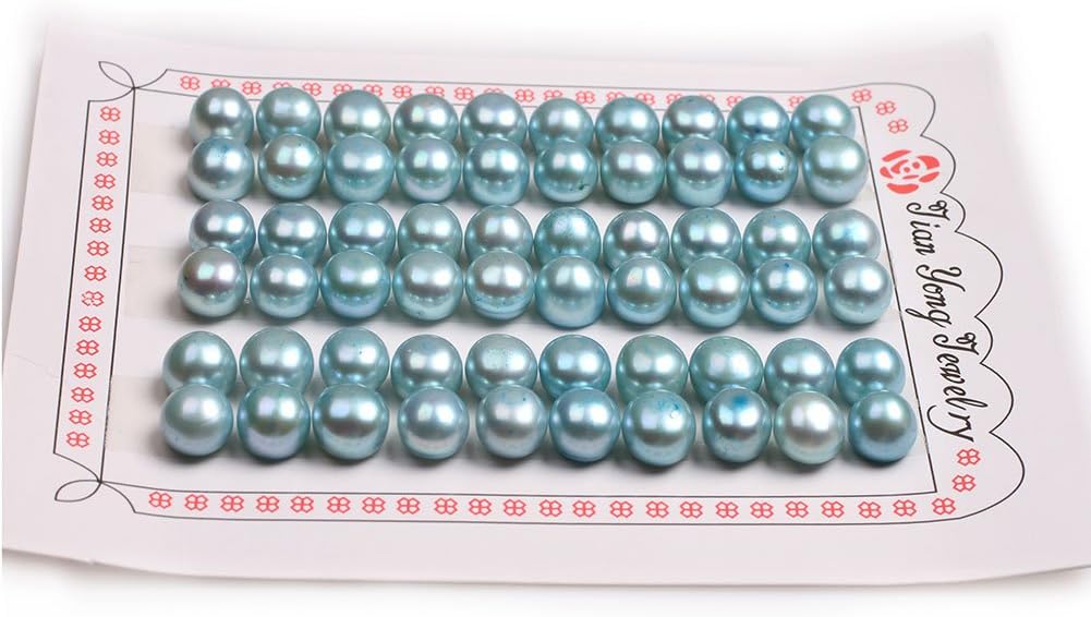 GEM-Inside 8mm Size 30 Pairs Sky Blue Pearls Half Drilling Drill Freshwater Pearls Loose Beads Handmade Beads for Jewelry Making Jewelry Beading Supplies for Women