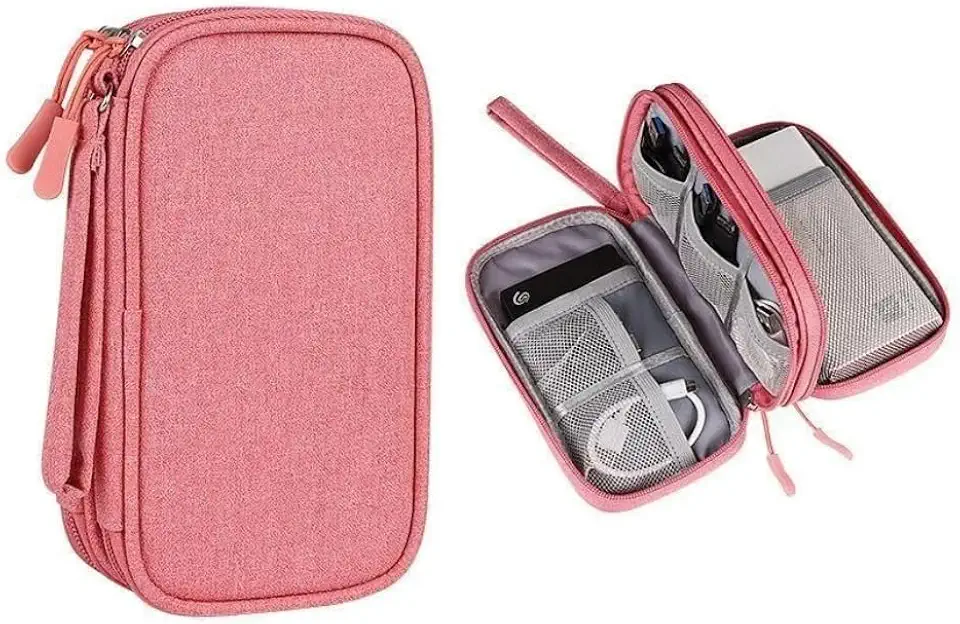 Bolsa Organizadora para acessórios eletrônicos Portátil e Impermeável - Organizador para Cabos e Acessórios, eletrônicos, unidades USB e carregadores (Rosa)