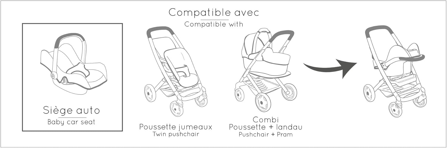 Smoby - Maxi-Cosi 3 in 1 Doll Highchair - for dolls up to 42 cm, high chair, car seat and rocking seat, doll accessories for children from 3 years old