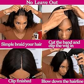 Pobokix Highlight Ombre V Part Wigs Human Hair Straight Balayage Blonde V Part Human Hair Wigs Glueless Clip in Half Wigs for Black Women 180% Density 22inch T1BP4/27